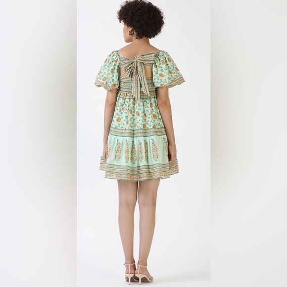 NEW Celina Moon Frankie Mini Dress - Sage Green Vines -bow back, marigolds - Picture 4 of 10
